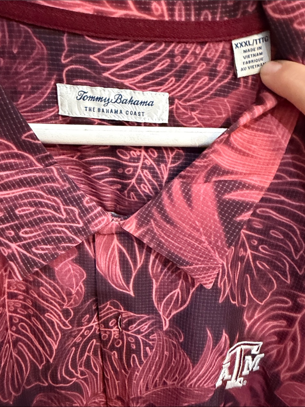 Tommy Bahama Maroon and Pink Leaf-Print Polo